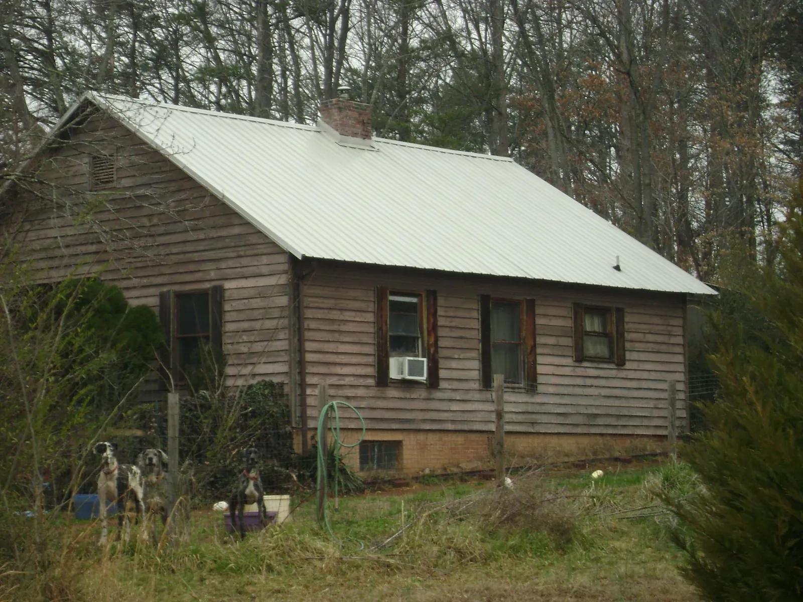 White metal roof on an old wood sided farmhouse, from a Metal Roof Installation job in Tygh Valley